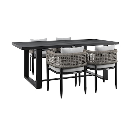 Armen Living Felicia Outdoor Patio 5-Piece Dining Table Set in Aluminum with Gray Rope and Cushions 840254333314
